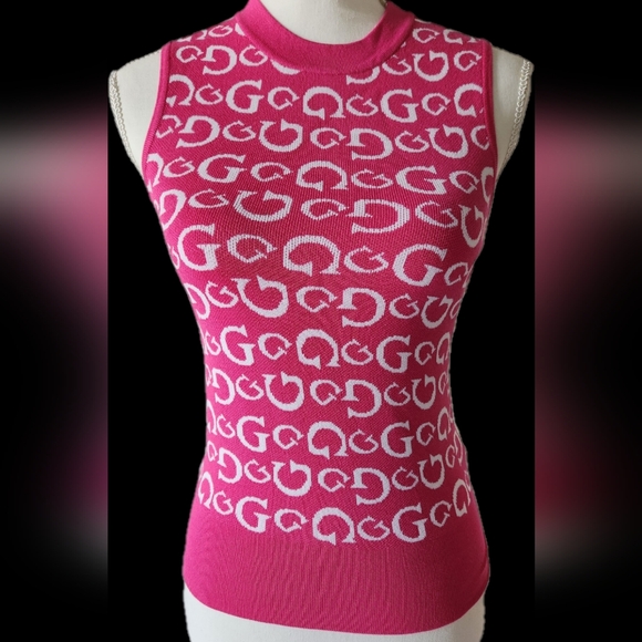 NWT ❗️ Guess pink and white logo vest small size logo sleeveless sweater - Picture 3 of 17